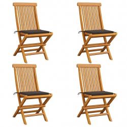 Chaises de jardin et coussins taupe lot de 4 Bois teck massif alsavelo