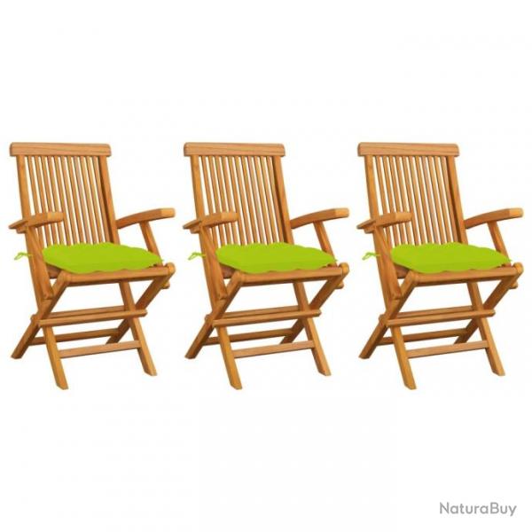 Chaises de jardin avec coussins vert vif lot de 3 Bois de teck