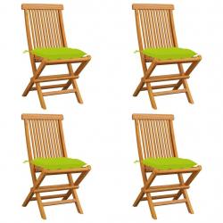 Chaises de jardin avec coussins vert vif lot de 4 Bois de teck alsavelo