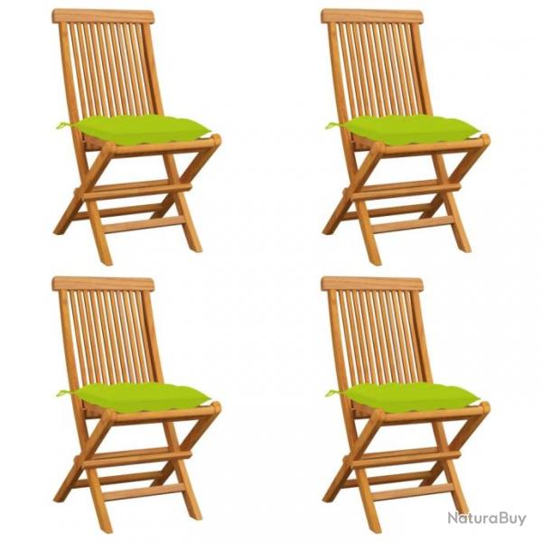 Chaises de jardin avec coussins vert vif lot de 4 Bois de teck