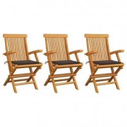 Chaises de jardin avec coussins taupe lot de 3 Bois teck massif alsavelo