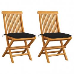Chaises de jardin et coussins noir lot de 2 Bois de teck massif alsavelo