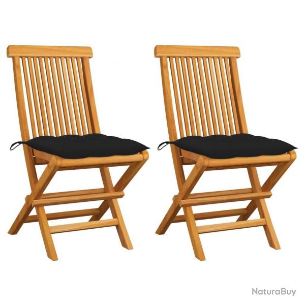 Chaises de jardin et coussins noir lot de 2 Bois de teck massif alsavelo