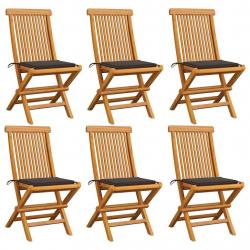 Chaises de jardin et coussins taupe lot de 6 Bois teck massif alsavelo