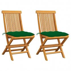 Chaises de jardin et coussins vert lot de 2 Bois de teck massif alsavelo