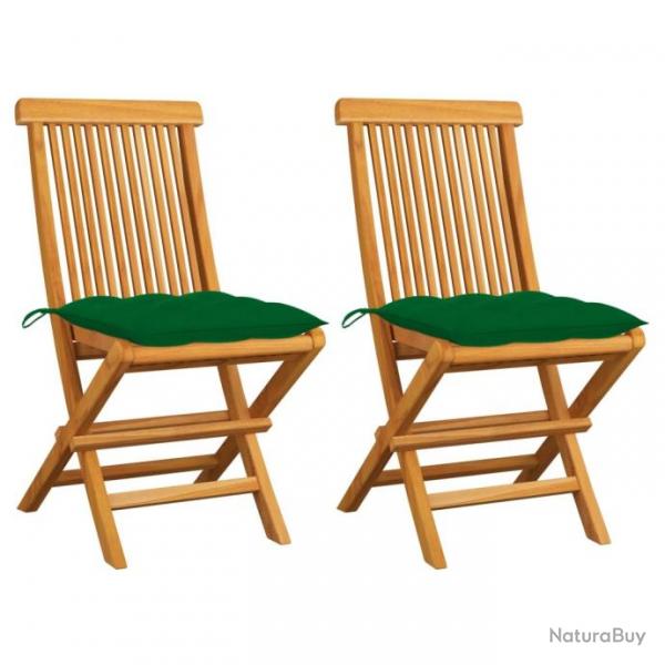 Chaises de jardin et coussins vert lot de 2 Bois de teck massif