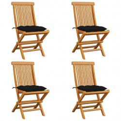 Chaises de jardin et coussins noir lot de 4 Bois de teck massif alsavelo
