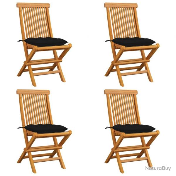 Chaises de jardin et coussins noir lot de 4 Bois de teck massif alsavelo