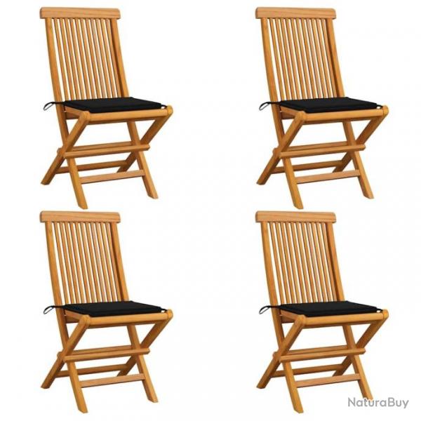 Chaises de jardin et coussins noir lot de 4 Bois de teck massif