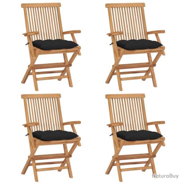 Chaises de jardin et coussins noir lot de 4 Bois de teck massif alsavelo