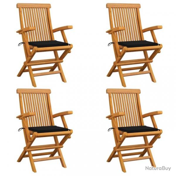 Chaises de jardin et coussins noir lot de 4 Bois de teck massif