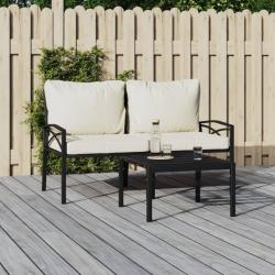 Chaises de jardin et coussins sable lot de 2 62x75x79 cm acier