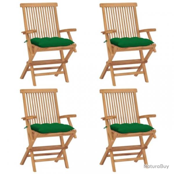 Chaises de jardin et coussins vert lot de 4 Bois de teck massif