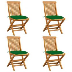 Chaises de jardin et coussins vert lot de 4 Bois de teck massif