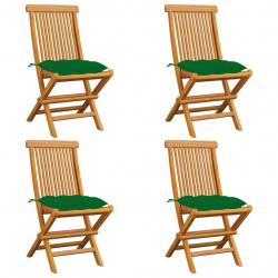 Chaises de jardin et coussins vert lot de 4 Bois de teck massif alsavelo