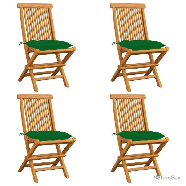 Chaises de jardin et coussins vert lot de 4 Bois de teck massif alsavelo
