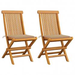 Chaises de jardin et coussins beige lot de 2 Bois teck massif alsavelo