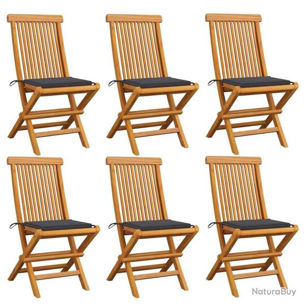 Chaises de jardin et coussins anthracite lot de 6 Bois de teck alsavelo