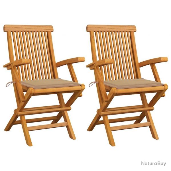 Chaises de jardin et coussins beige lot de 2 Bois teck massif alsavelo