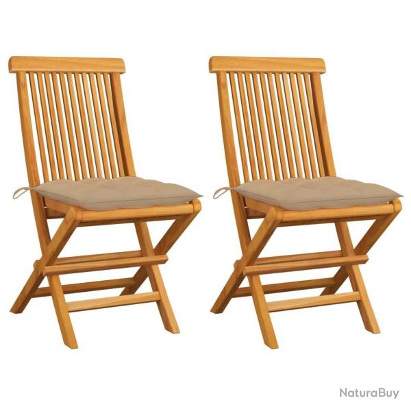 Chaises de jardin et coussins beige lot de 2 Bois teck massif alsavelo