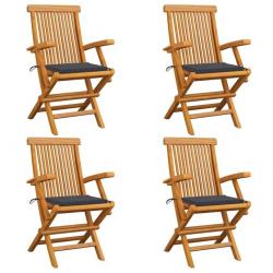 Chaises de jardin et coussins anthracite lot de 4 Bois de teck