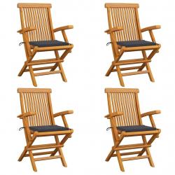 Chaises de jardin et coussins anthracite lot de 4 Bois de teck alsavelo