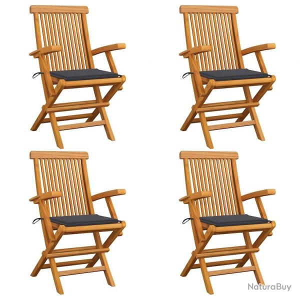 Chaises de jardin et coussins anthracite lot de 4 Bois de teck alsavelo