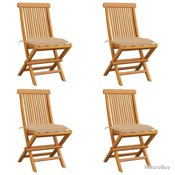 Chaises de jardin et coussins beige lot de 4 Bois teck massif alsavelo