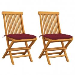 Chaises de jardin coussins rouge bordeaux lot de 2 Teck massif alsavelo