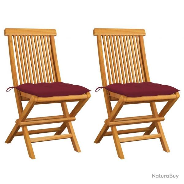 Chaises de jardin coussins rouge bordeaux lot de 2 Teck massif alsavelo