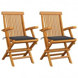 Chaises de jardin et coussins anthracite lot de 2 Bois de teck alsavelo