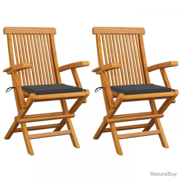 Chaises de jardin et coussins anthracite lot de 2 Bois de teck