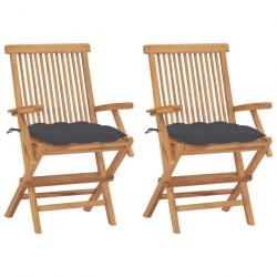 Chaises de jardin et coussins anthracite lot de 2 Bois de teck