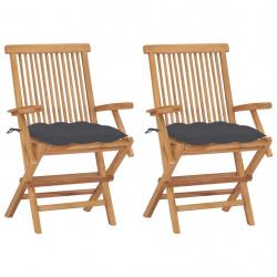 Chaises de jardin et coussins anthracite lot de 2 Bois de teck alsavelo