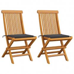 Chaises de jardin et coussins anthracite lot de 2 Bois de teck alsavelo