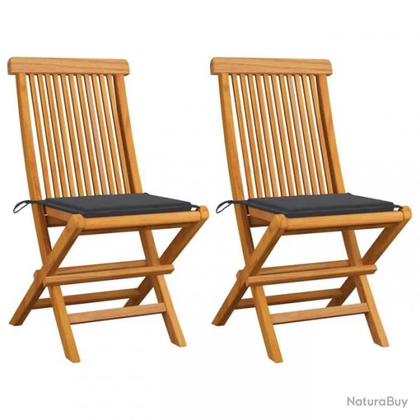 Chaises de jardin et coussins anthracite lot de 2 Bois de teck