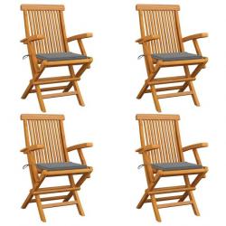 Chaises de jardin et coussins gris lot de 4 Bois de teck massif