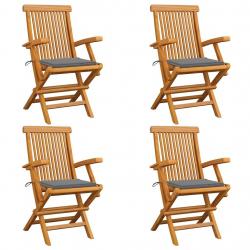 Chaises de jardin et coussins gris lot de 4 Bois de teck massif alsavelo