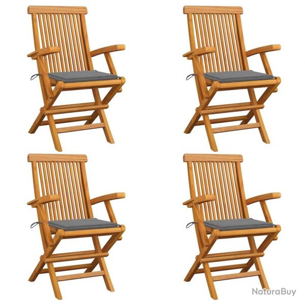Chaises de jardin et coussins gris lot de 4 Bois de teck massif alsavelo