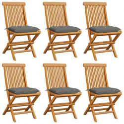 Chaises de jardin et coussins gris lot de 6 Bois de teck massif