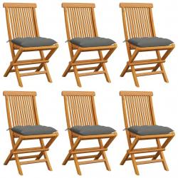 Chaises de jardin et coussins gris lot de 6 Bois de teck massif alsavelo