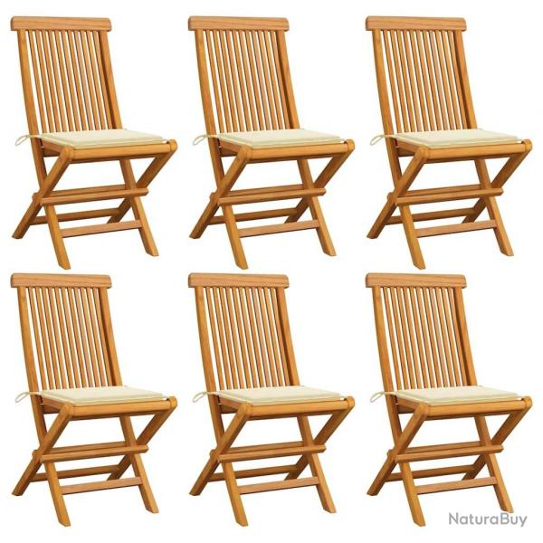 Chaises de jardin et coussins crme lot de 6 Bois teck massif alsavelo