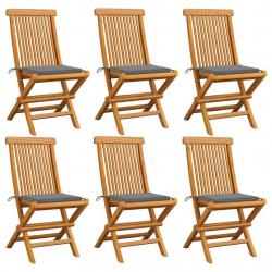 Chaises de jardin et coussins gris lot de 6 Bois de teck massif alsavelo