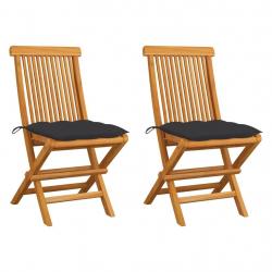 Chaises de jardin et coussins anthracite lot de 2 Bois de teck alsavelo