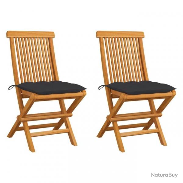 Chaises de jardin et coussins anthracite lot de 2 Bois de teck