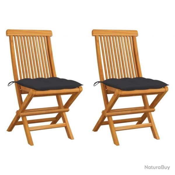 Chaises de jardin et coussins anthracite lot de 2 Bois de teck alsavelo