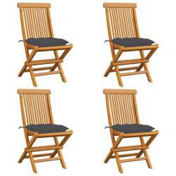 Chaises de jardin et coussins anthracite lot de 4 Bois de teck