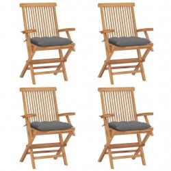Chaises de jardin et coussins gris lot de 4 Bois de teck massif alsavelo