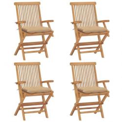 Chaises de jardin et coussins beige lot de 4 Bois teck massif