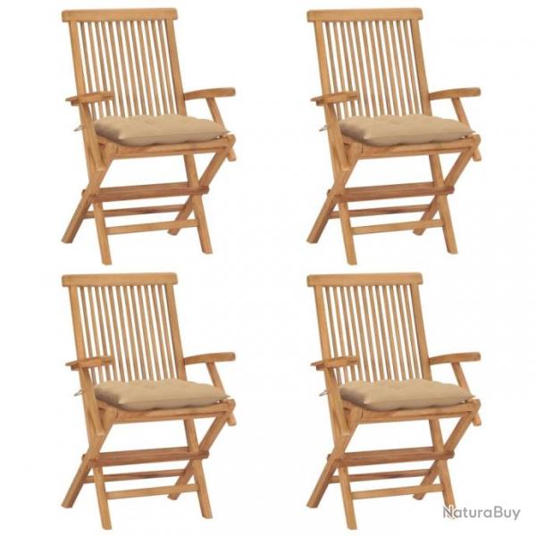 Chaises de jardin et coussins beige lot de 4 Bois teck massif